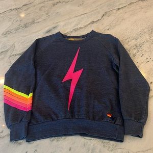 Aviator Nation Navy Sweatshirt with Pink Lightning Bolt